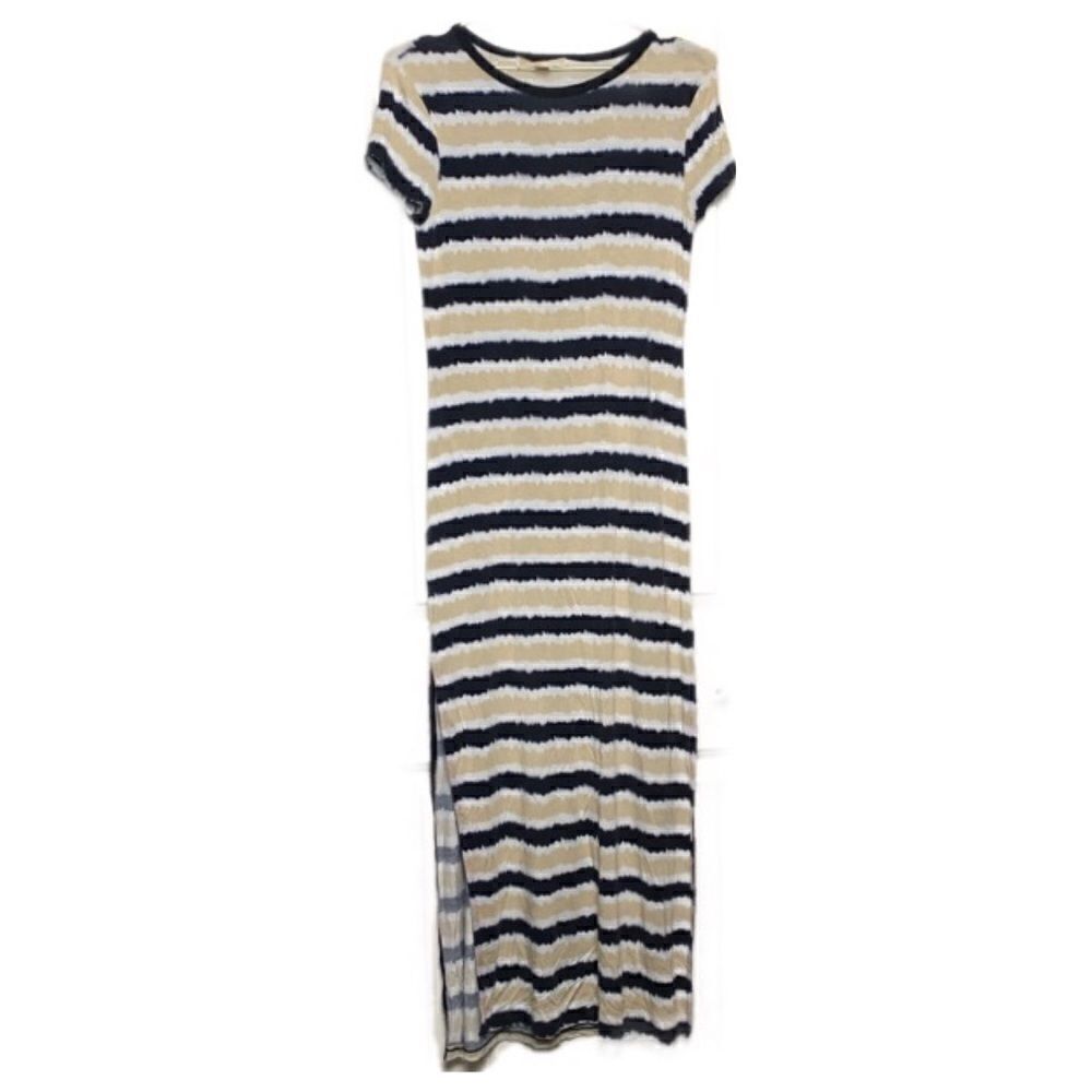 MICHEAL Kors Blue and Cream Tye Dye Striped Side Slit Maxi Dress Size X-small